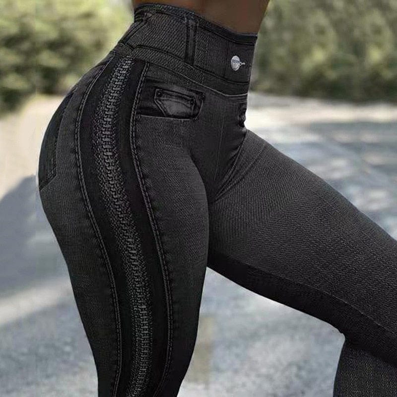 Cap Point style3-black / S / China High Waist Seamless Denim Sports Leggings