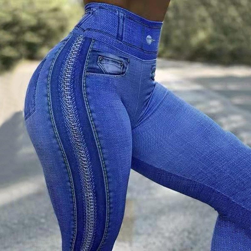 Cap Point style3-blue / S / China High Waist Seamless Denim Sports Leggings