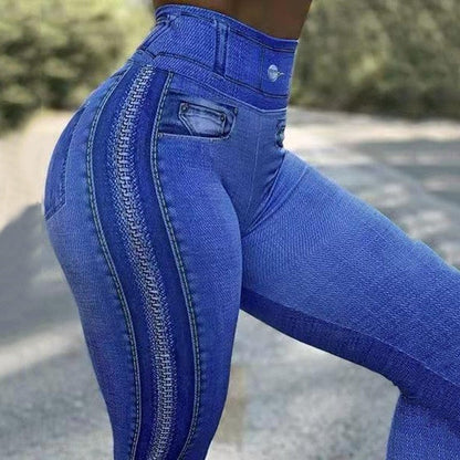 Cap Point style3-blue / S / China High Waist Seamless Denim Sports Leggings