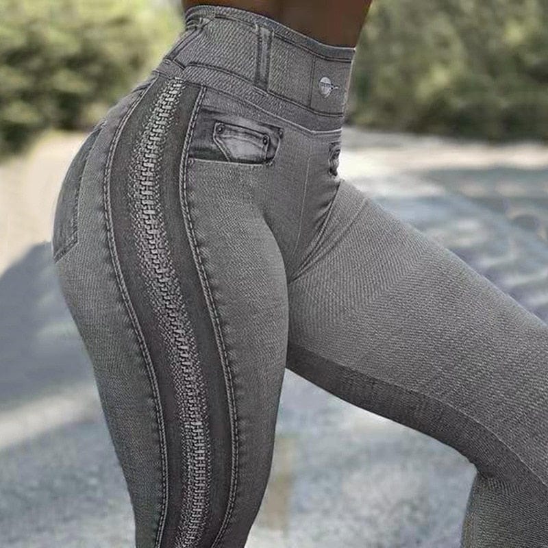 Cap Point style3-gray / S / China High Waist Seamless Denim Sports Leggings