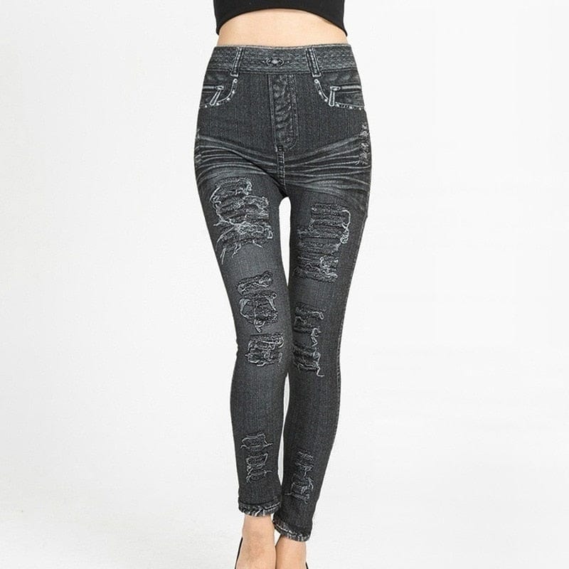 Cap Point styleC-gray black / S / China High Waist Seamless Denim Sports Leggings
