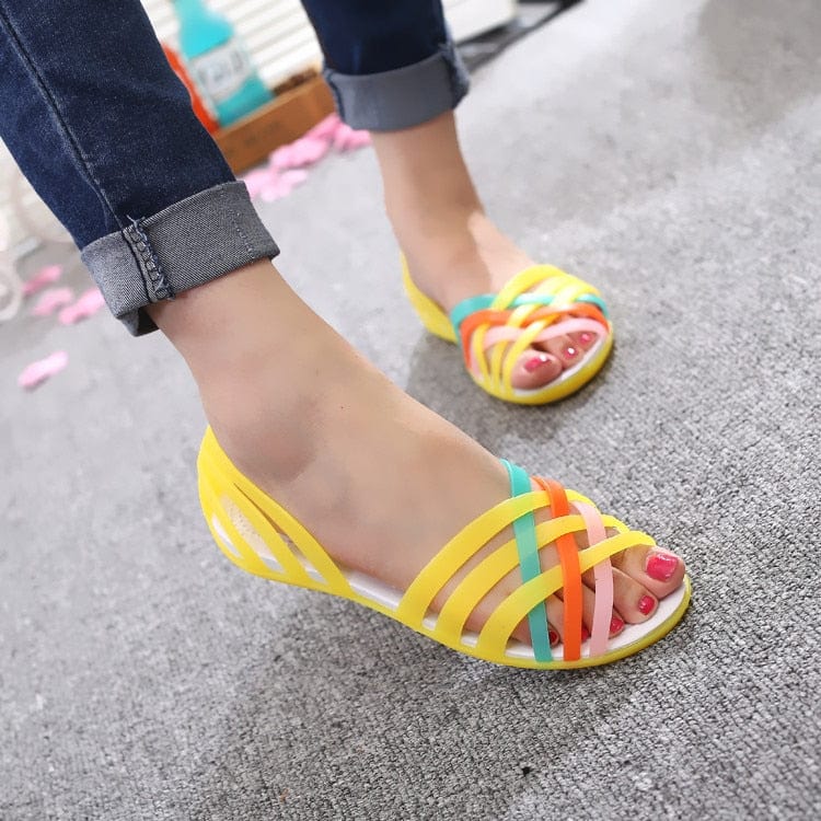 Cap Point Summer Candy Color Peep Toe Stappy Beach Rainbow Shoes