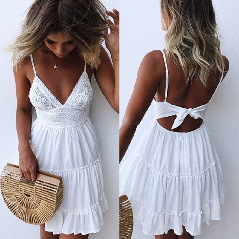 Cap Point Summer Lace Halter Sexy Backless Beach Dress