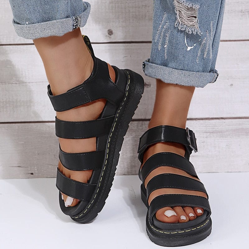 Cap Point Summer Martens Flat Platform Open Toe Thick Bottom Wedges Shoes