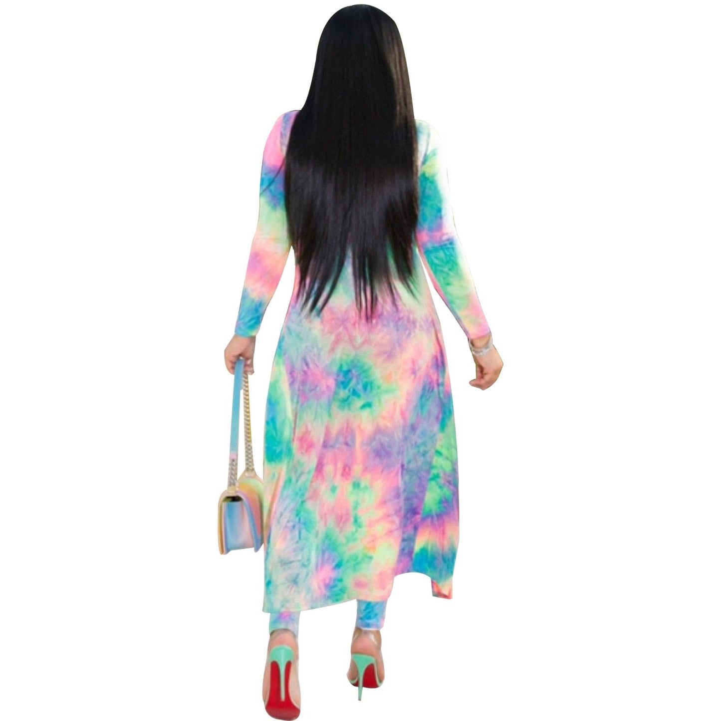 Cap Point Summer Print Long Sleeve Cardigan Pants Two Piece