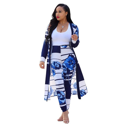Cap Point Summer Print Long Sleeve Cardigan Pants Two Piece