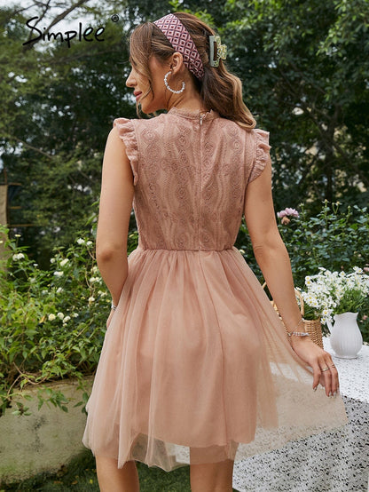 Cap Point Summer sleeveless lace tulle Mini Party dress