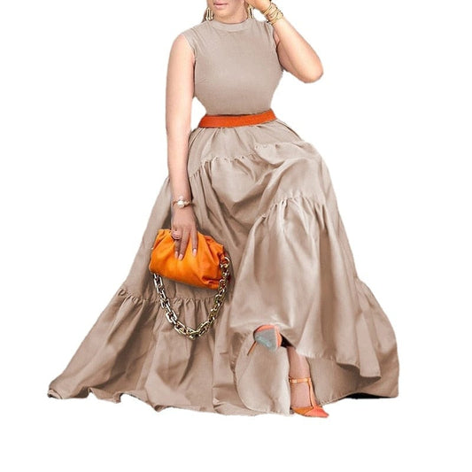 Cap Point Summer Solid Color Casual  Elegant  Sexy Loose  Swing Dress
