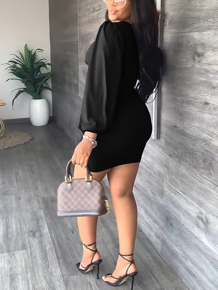 Cap Point Tamara Long Sleeve V-neck Solid Elegant Bodycon OL Dress