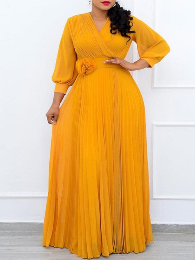 Cap Point Tamyra Elegant A-Line Slim Fit Pleated Maxi Dress