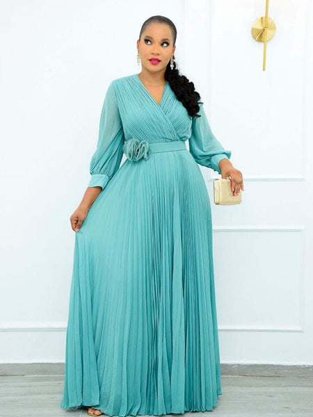 Cap Point Tamyra Elegant A-Line Slim Fit Pleated Maxi Dress