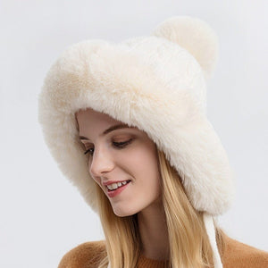 Cap Point Thicken Plush Winter Warm Knitted Hat with Earflap