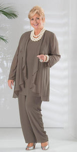 Cap Point Three Piece Chiffon Long Sleeve Jacket Mother of the Bride Pant Suit