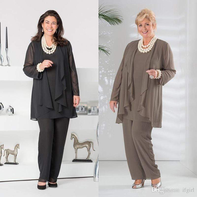 Cap Point Three Piece Chiffon Long Sleeve Jacket Mother of the Bride Pant Suit