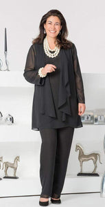 Cap Point Three Piece Chiffon Long Sleeve Jacket Mother of the Bride Pant Suit