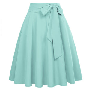 Cap Point Tiffany Blue / S Perline Belle Poque High Waist Self-Tie Bow-Knot Embellished  A-Line Skirt