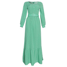 Load image into Gallery viewer, Cap Point Turquoise / L Linton Bohemian Lace Dots Long Sleeve Ruffle Maxi Dress with Belt
