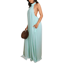 Load image into Gallery viewer, Cap Point Turquoise / S Loose Chiffon Halter Long Jumpsuit
