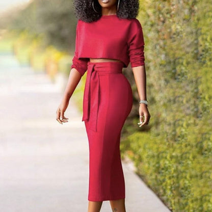 Cap Point Two Pieces Set Crop Tops High Waist Skirt