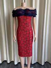 Load image into Gallery viewer, Cap Point Vintage Lace Puff Off Shoulder Slit Print Floral Pencil Dress

