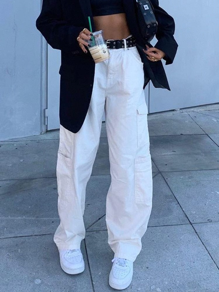 Cap Point Vintage Streetwear Pockets Wide Leg Baggy Cargo Jeans Pants