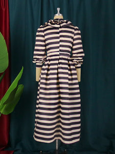 Cap Point Vintage Striped Long Sleeve Turtleneck Puffy Maxi Dress