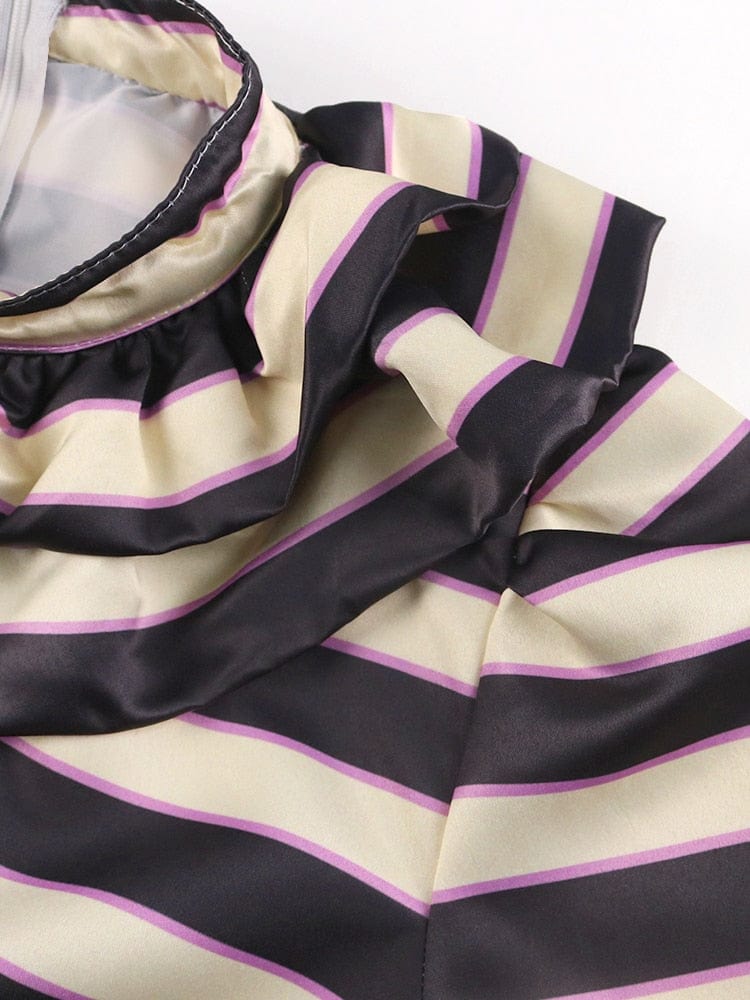 Cap Point Vintage Striped Long Sleeve Turtleneck Puffy Maxi Dress