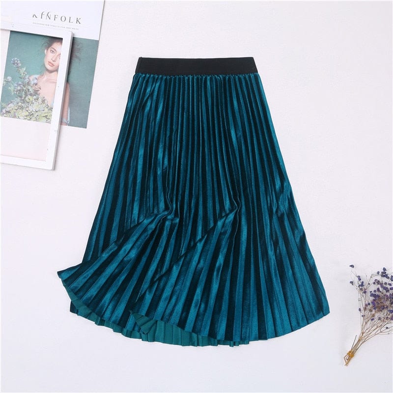 Cap Point Vintage Velvet High Waisted Elegant Pleated Skirt
