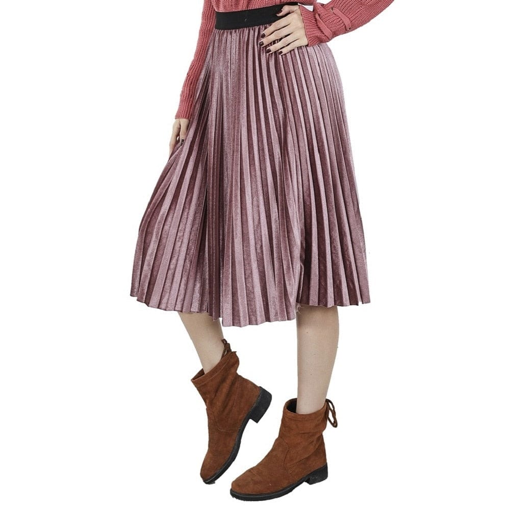 Cap Point Vintage Velvet High Waisted Elegant Pleated Skirt