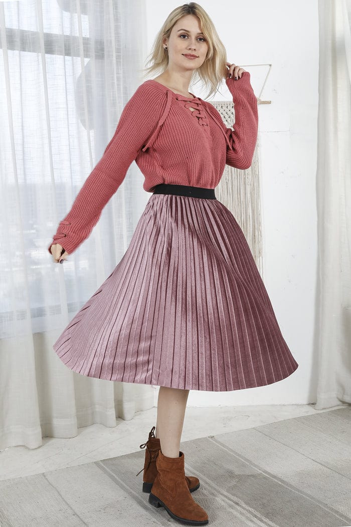 Cap Point Vintage Velvet High Waisted Elegant Pleated Skirt