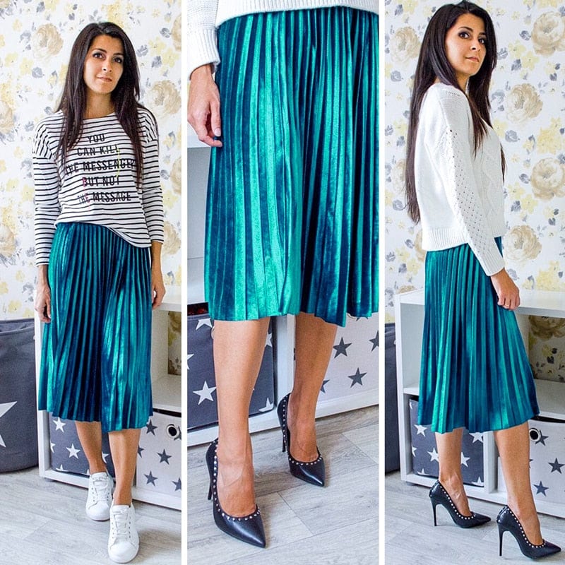 Cap Point Vintage Velvet High Waisted Elegant Pleated Skirt