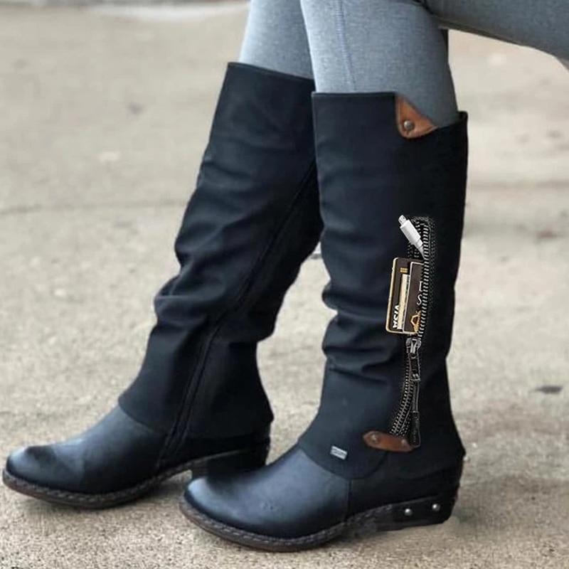 Cap Point Western Side Zipper Knee High Winter Boots