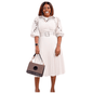 Cap Point White 1 / S Martine Pleated  Puff Sleeve Hollow Out Lace Midi Dress