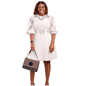 Cap Point White 2 / S Martine Pleated  Puff Sleeve Hollow Out Lace Midi Dress
