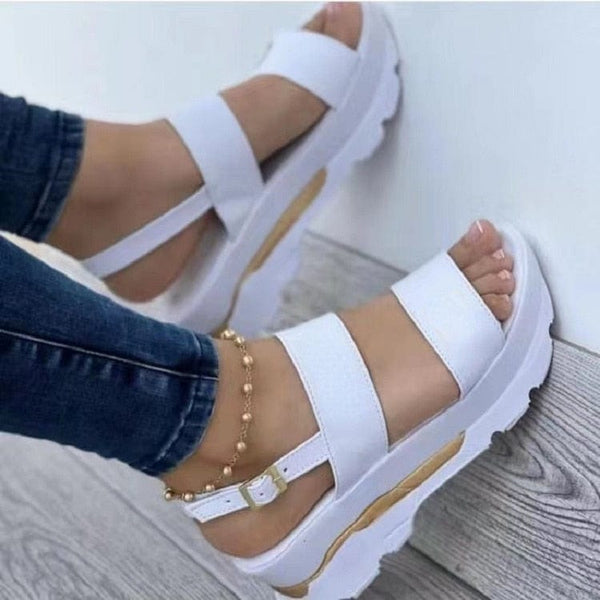 Cap Point white / 5 Fashion Wedge Female Platform Buckle Strap Street Summer Sandals