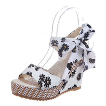 Load image into Gallery viewer, Cap Point White / 5 Hilda Dot Bowknot Design Platform Wedge Ankle Strap Open Toe Sandals
