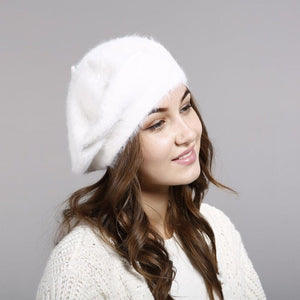 Cap Point White / 55-60cm Lady Winter Thickened Warm Knit Hat