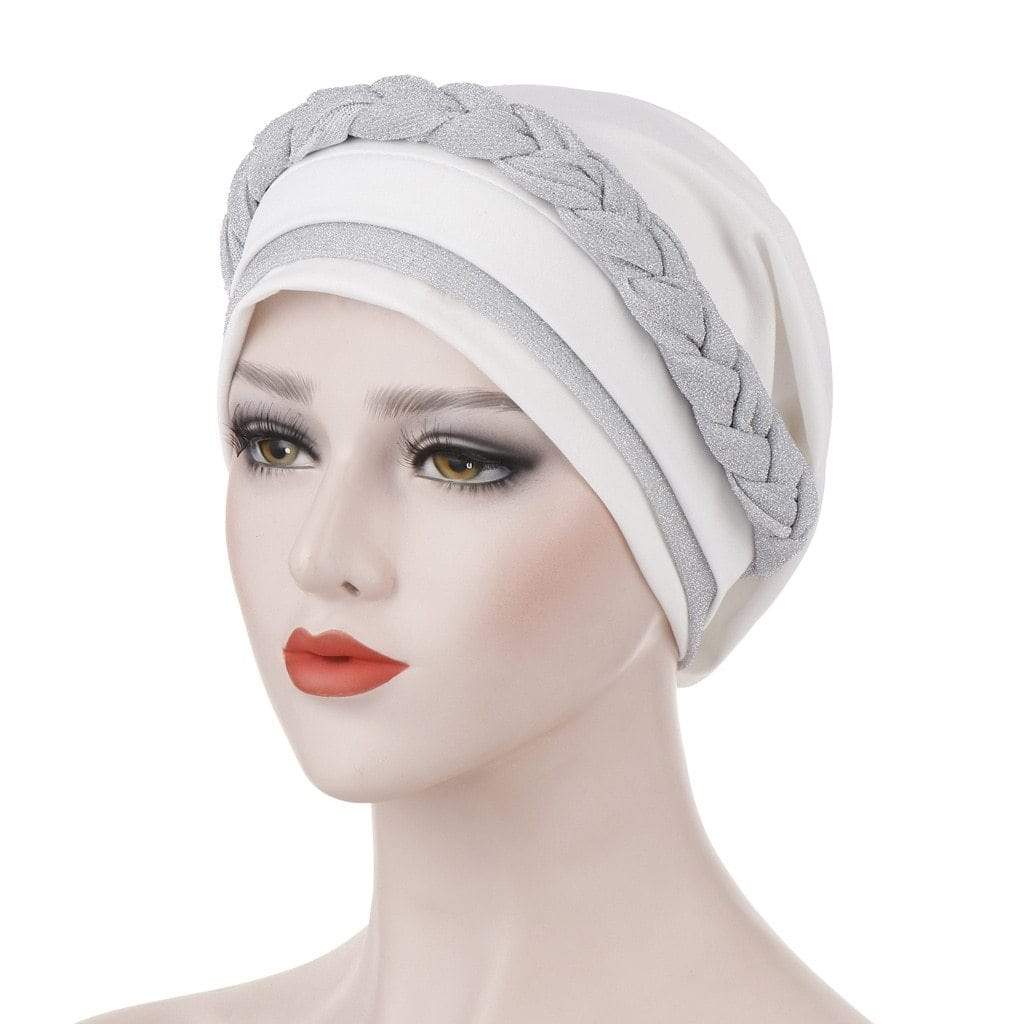 Cap Point white Barbara Silky Bright Wire Braided Turban