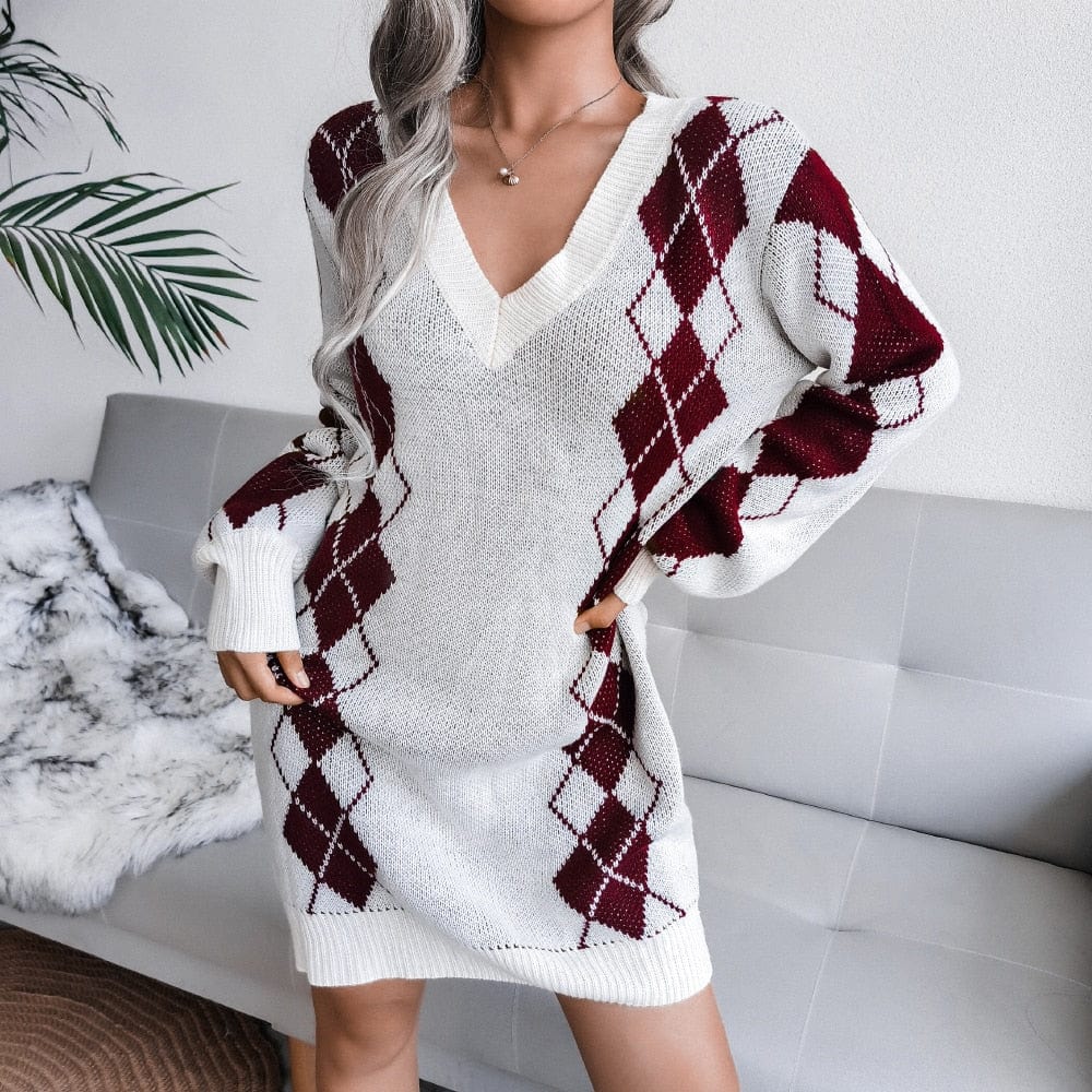 Cap Point White-G / S Elisa Off Shoulder Lantern Long Sleeve Knitted Sweater Dress