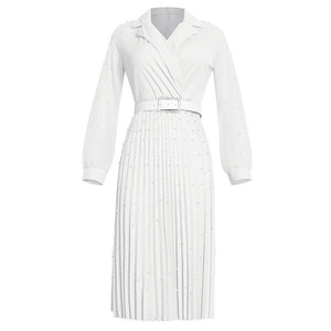 Cap Point White / L Joanne Elegant high-waisted mid-calf dress