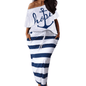 Cap Point White / L Madeline Plus Size Printed striped skirt + matching top set