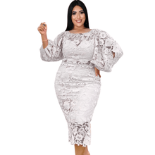 Load image into Gallery viewer, Cap Point White / L Meda Plus Size O Neck Lace Lantern Sleeve Hollow Out PatchworkMaxi Dress
