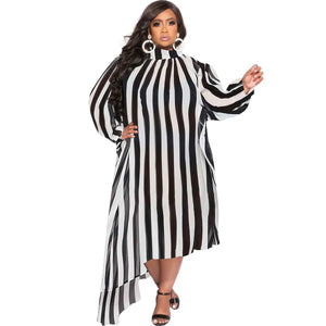Cap Point White / L Natalie Loose Stripe Printing Long Sleeve Irregular Maxi Dress