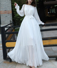 Load image into Gallery viewer, Cap Point white / M Olivia Elegant Flowy Chiffon High Quality Loose Belt Maxi Dress
