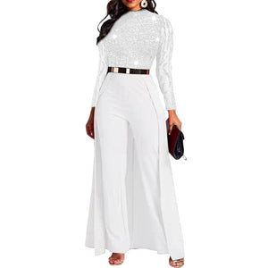Cap Point White / M Raissa Sequined Fashion Full Sleeve High Waist Jumpsuit