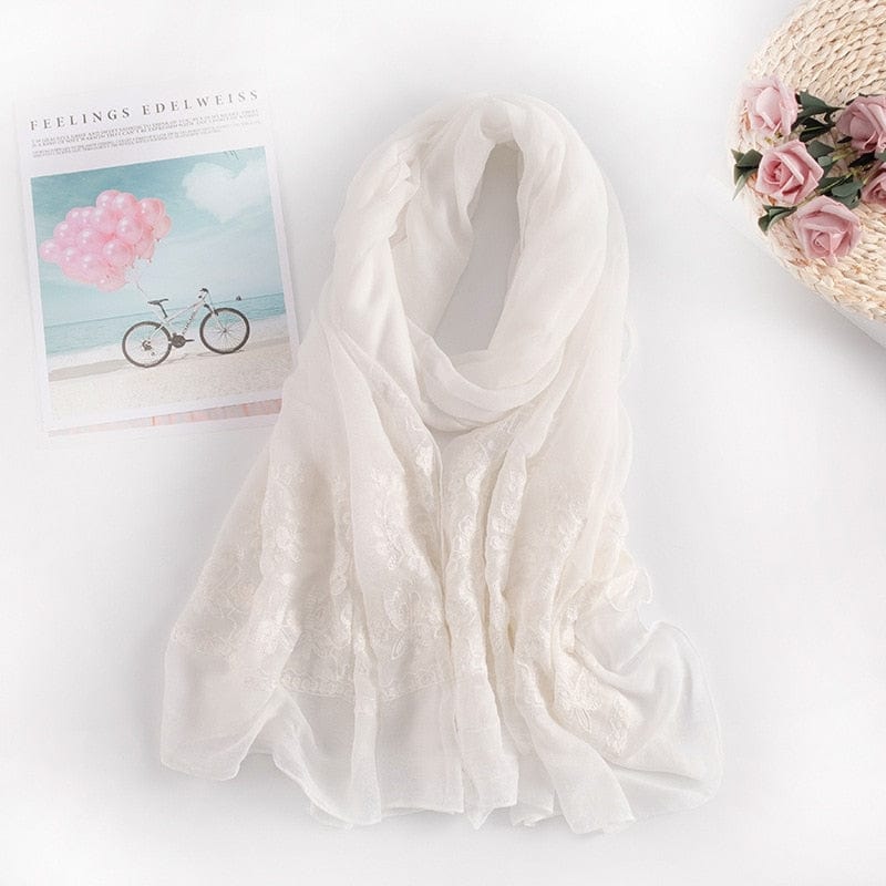 Cap Point white Martha plain soft viscose embroider winter wrap hijab foulard shawl scarf