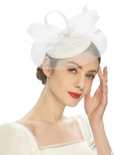 Load image into Gallery viewer, Cap Point white Mirva Feather Mesh Veil Headband Bridal Wedding Hat Fascinators
