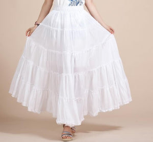 Cap Point white / One size Belline Vintage Long Elastic Waist Boho Maxi Skirt