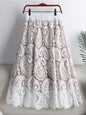 Cap Point white / One Size Elegant Vintage Midi Hollow Out Lace Skirt