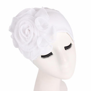 Cap Point White / One size fits all New Large Flower Stretch Head Scarf Hat